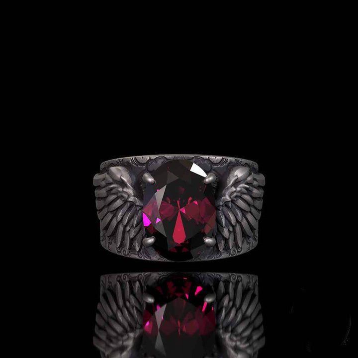 Gothic Winged Gem Vine Pattern Sterling Silver Ring | RoyalLuster.com