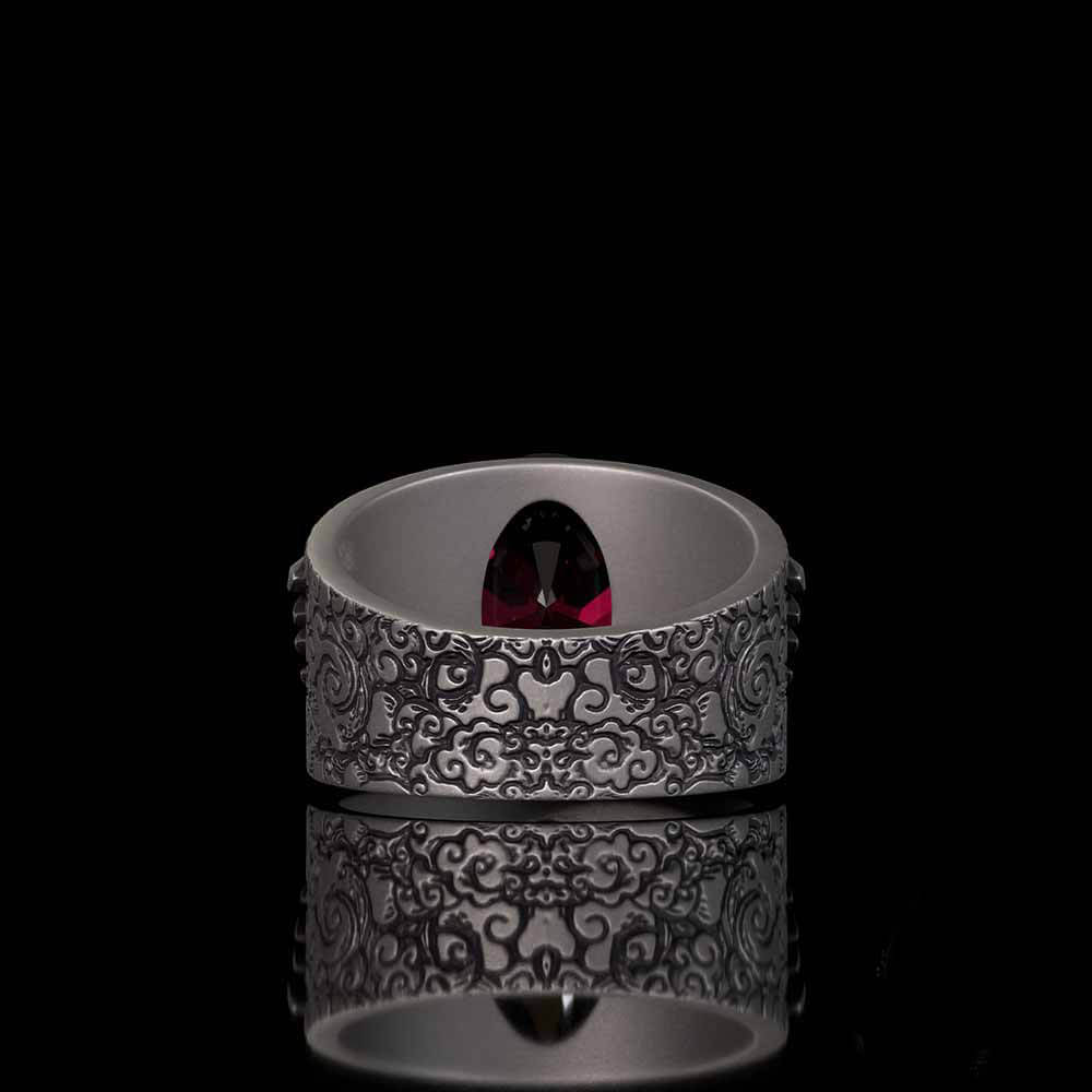 Gothic Winged Gem Vine Pattern Sterling Silver Ring
