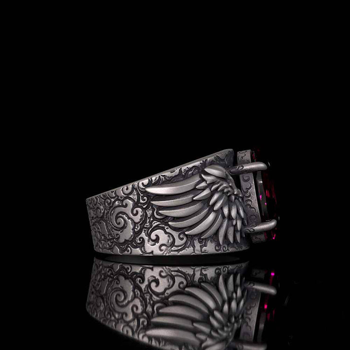 Gothic Winged Gem Vine Pattern Sterling Silver Ring