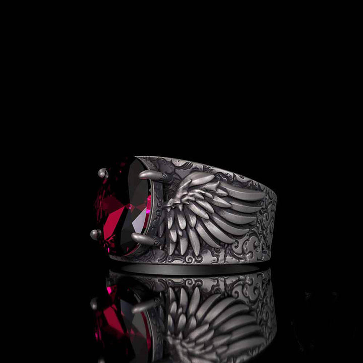 Gothic Winged Gem Vine Pattern Sterling Silver Ring | RoyalLuster.com
