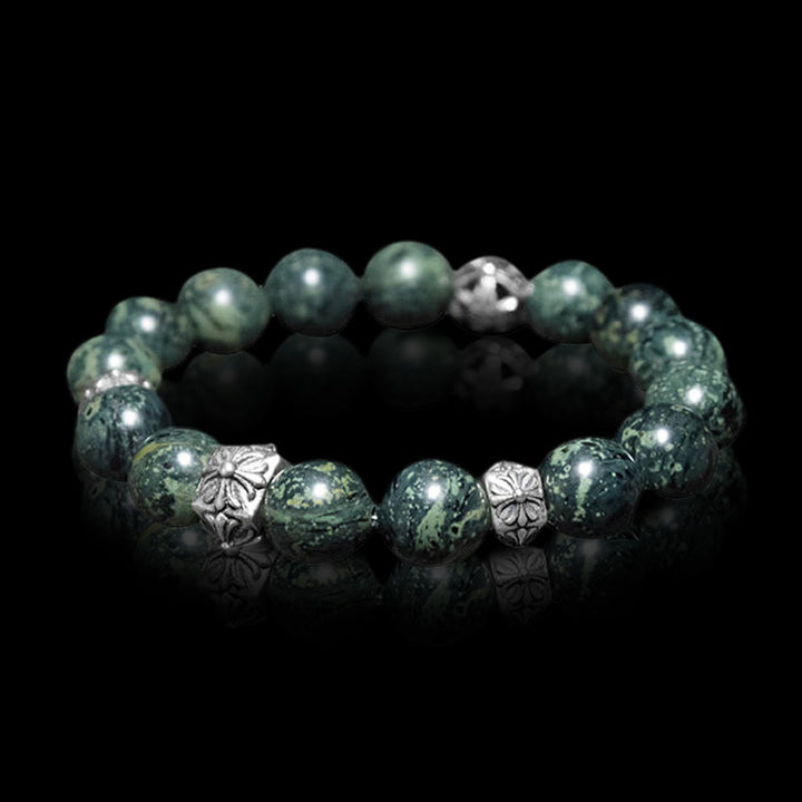 Green Stone 925 Sterling Silver Men's Bracelet 01 | RoyalLuster.com