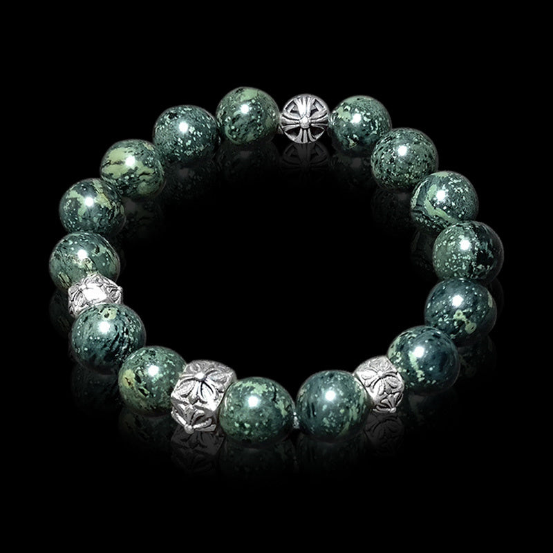 Green Stone 925 Sterling Silver Men's Bracelet 03 | RoyalLuster.com