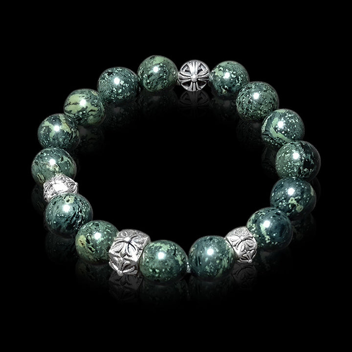 Green Stone 925 Sterling Silver Men's Bracelet 03 | RoyalLuster.com