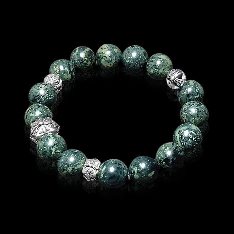 Green Stone 925 Sterling Silver Men's Bracelet 04 | RoyalLuster.com
