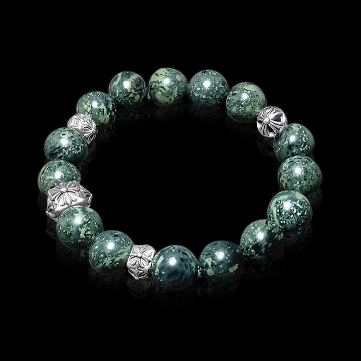 Green Stone 925 Sterling Silver Men's Bracelet 04 | RoyalLuster.com