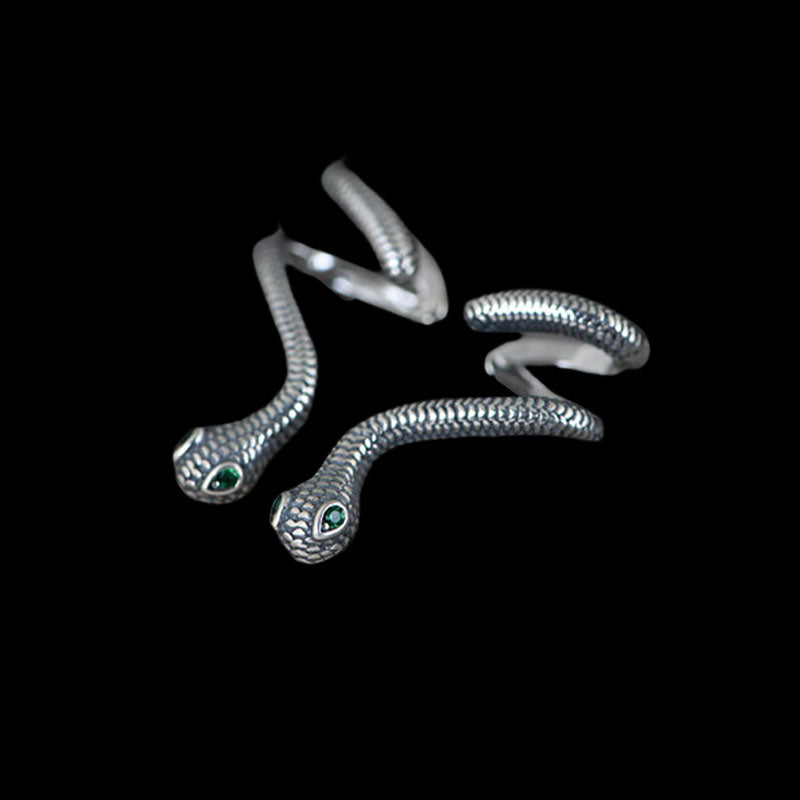 Green Eye Snake 925 Sterling Silver Animal Ear Cuffs