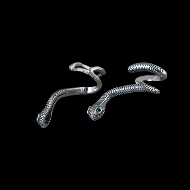 Green Eye Snake 925 Sterling Silver Animal Ear Cuffs