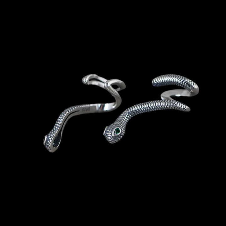 Green Eye Snake 925 Sterling Silver Animal Ear Cuffs