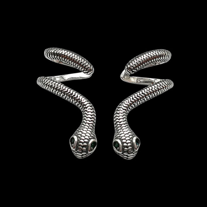 Green Eye Snake 925 Sterling Silver Animal Ear Cuffs