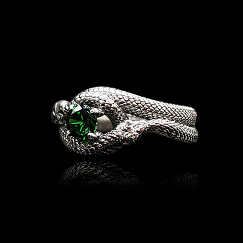 Green Gem Set 925 Sterling Silver Snake Ring
