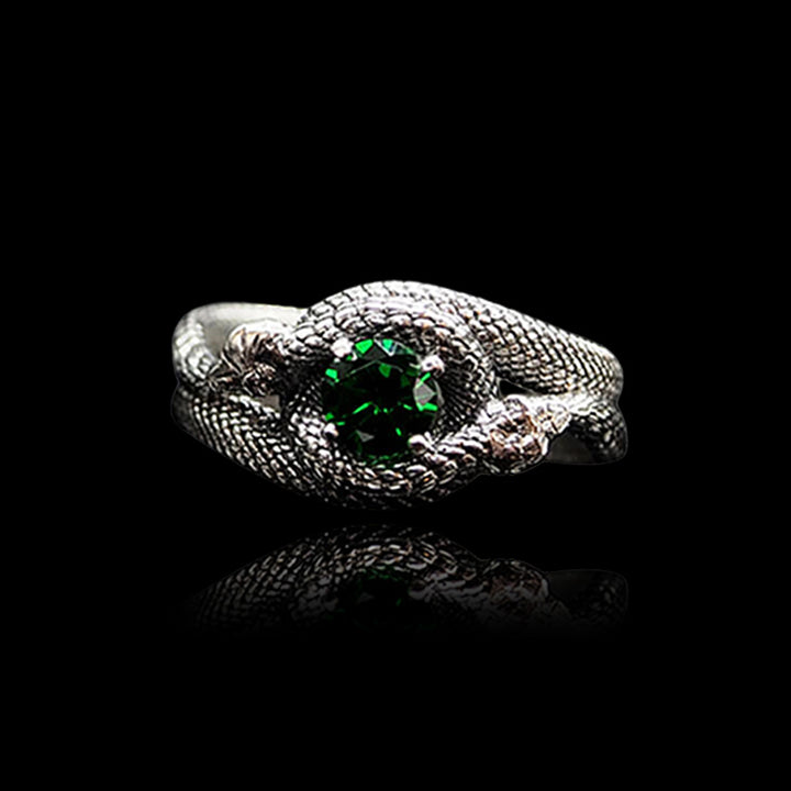 Green Gem Set 925 Sterling Silver Snake Ring