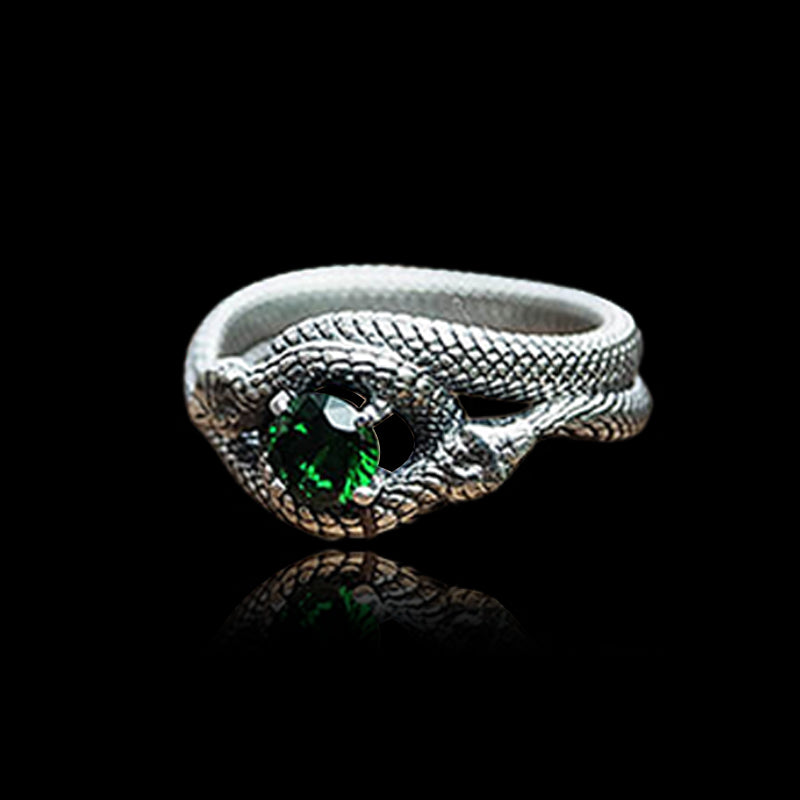Green Gem Set 925 Sterling Silver Snake Ring