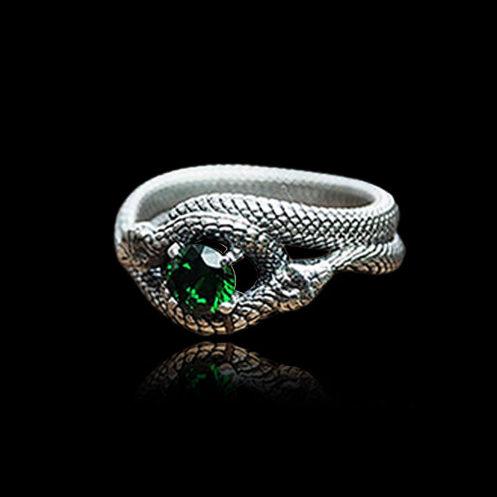 Green Gem Set 925 Sterling Silver Snake Ring
