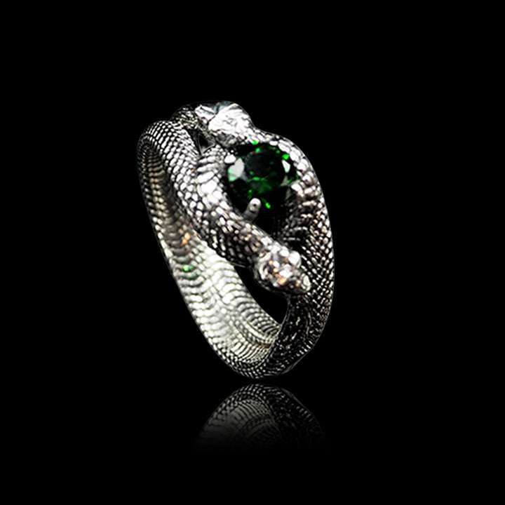 Green Gem Set 925 Sterling Silver Snake Ring