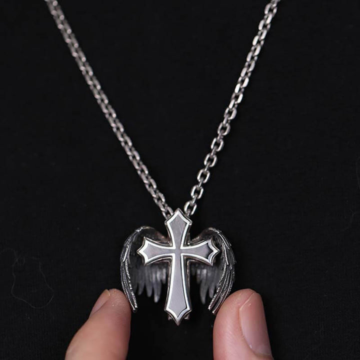 Guardian Wings Cross 925 Sterling Silver Pendant 02 | RoyalLuster.com