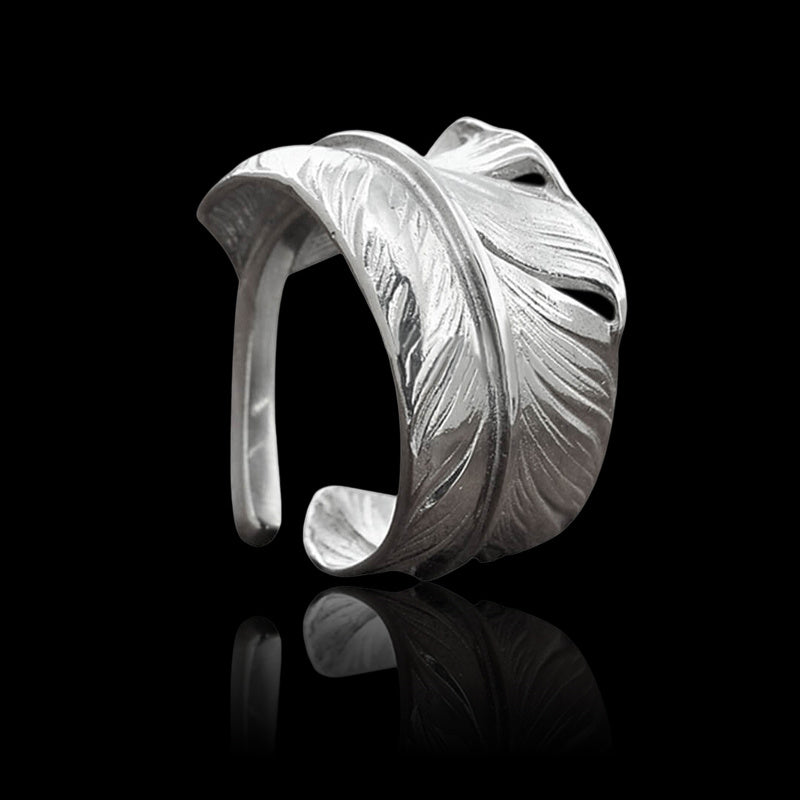 Hand Polished Feather 925 Sterling Silver Adjustable Ring 01 | RoyalLuster.com