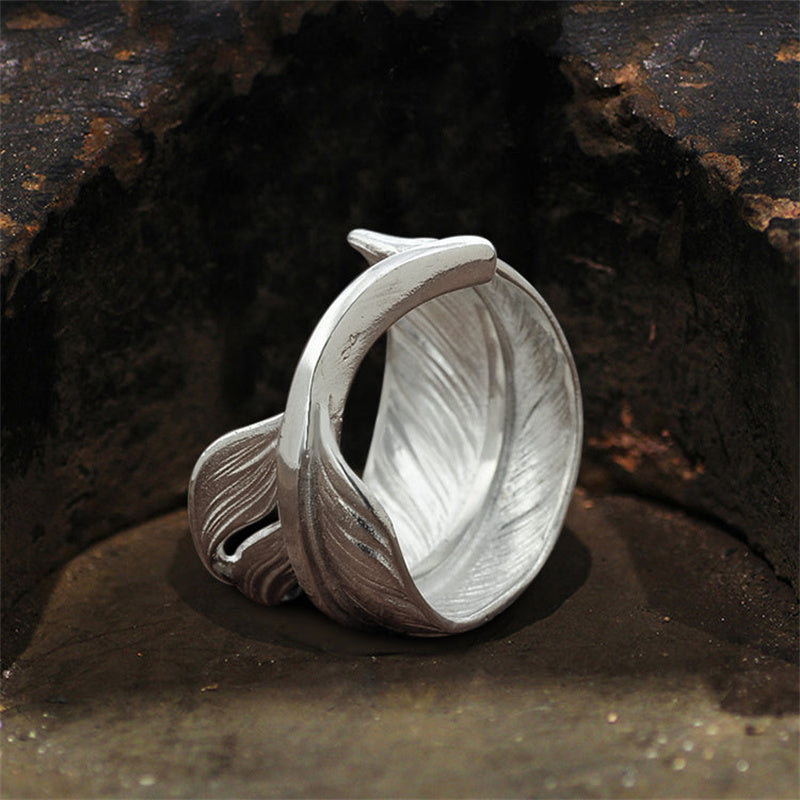 Hand Polished Feather 925 Sterling Silver Adjustable Ring 04 | RoyalLuster.com