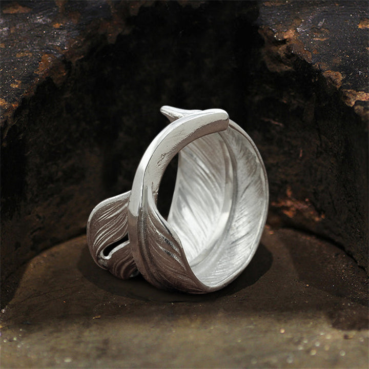 Hand Polished Feather 925 Sterling Silver Adjustable Ring 04 | RoyalLuster.com