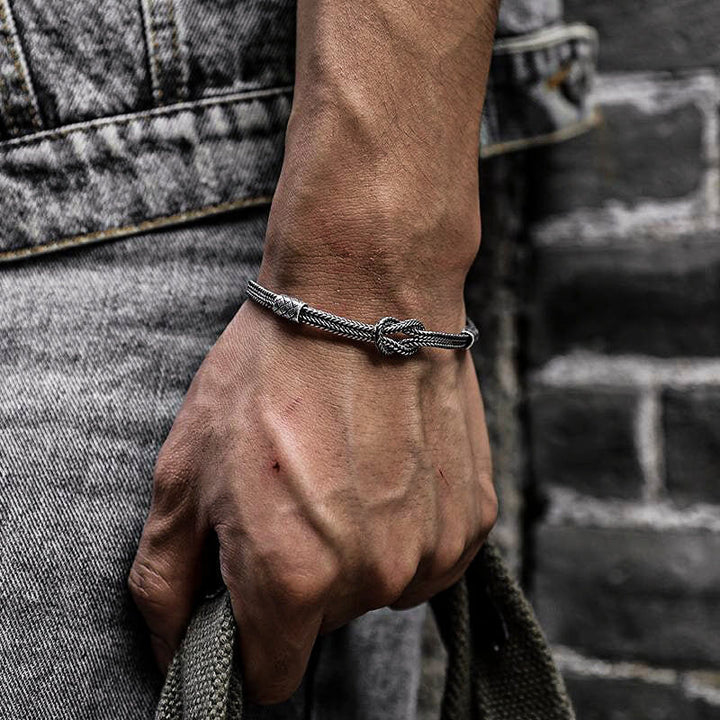 Handmade Knot 925 Sterling Silver Men's Bracelet 03 | RoyalLuster.com