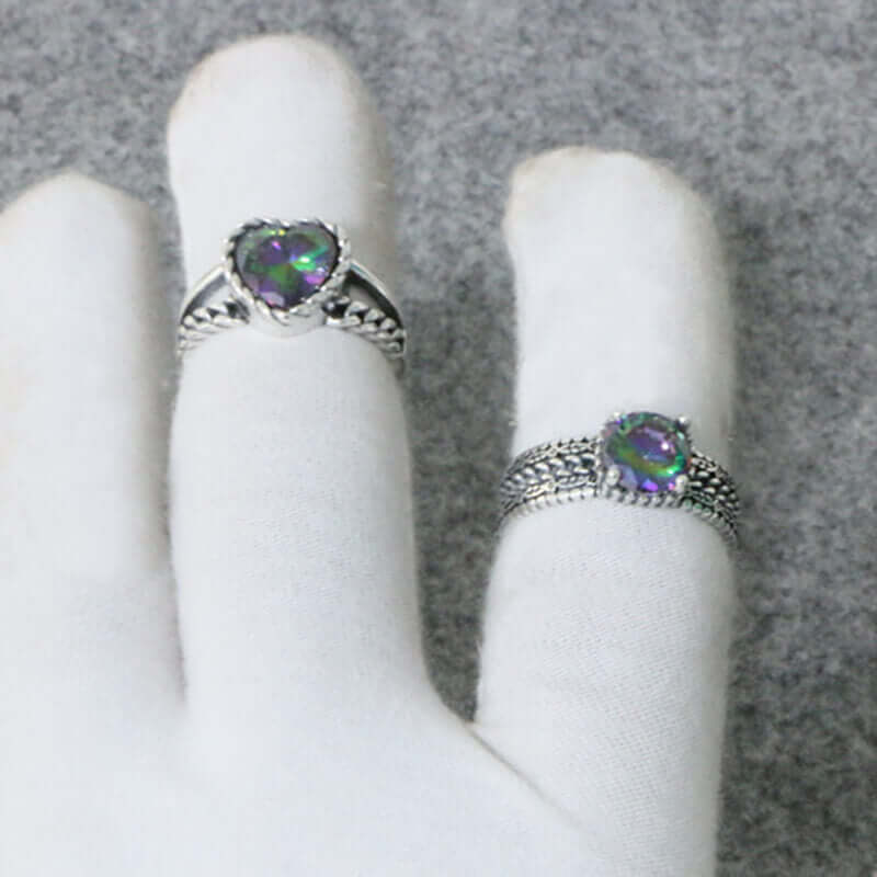 Heart Cut Colored Stone 925 Sterling Silver Open Ring 02 | RoyalLuster.com