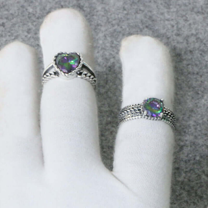 Heart Cut Colored Stone 925 Sterling Silver Open Ring 02 | RoyalLuster.com
