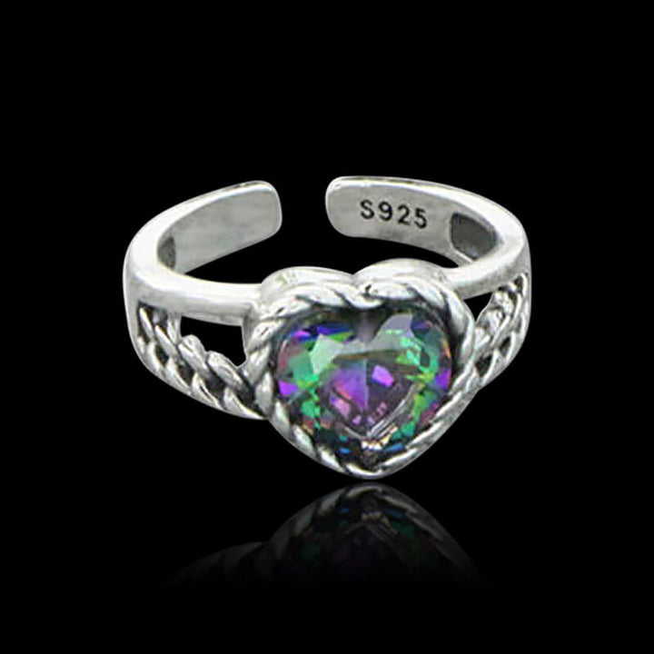 Heart Cut Colored Stone 925 Sterling Silver Open Ring 03 | RoyalLuster.com