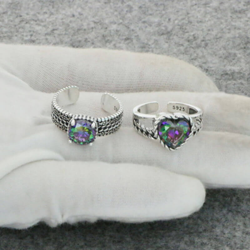Heart Cut Colored Stone 925 Sterling Silver Open Ring 04 | RoyalLuster.com