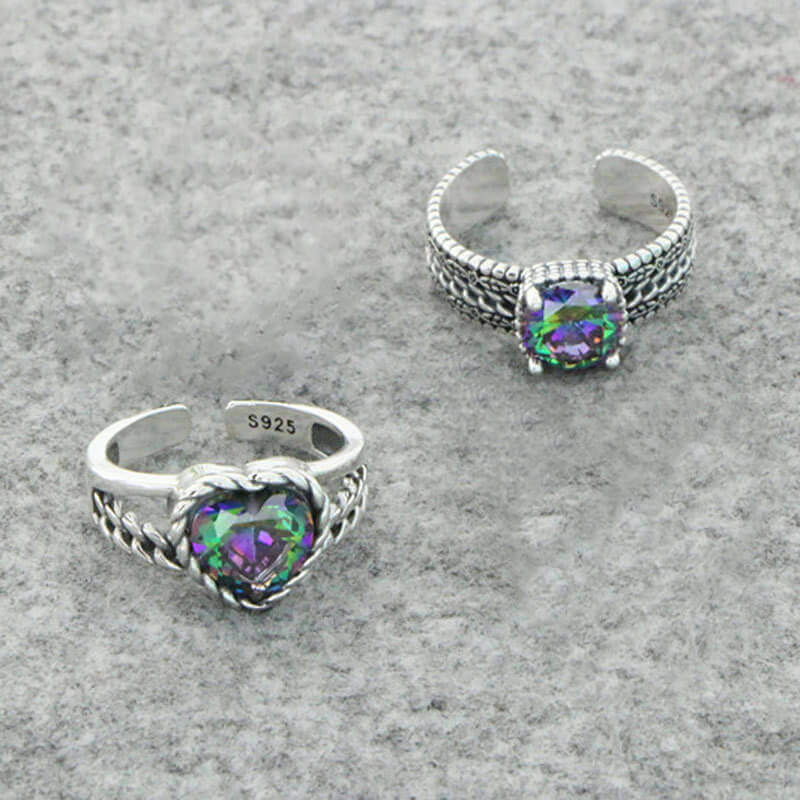 Heart Cut Colored Stone 925 Sterling Silver Open Ring 05 | RoyalLuster.com