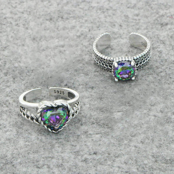Heart Cut Colored Stone 925 Sterling Silver Open Ring 05 | RoyalLuster.com