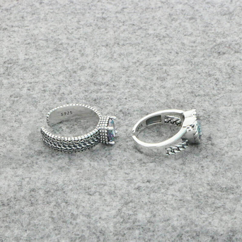 Heart Cut Colored Stone 925 Sterling Silver Open Ring 06 | RoyalLuster.com