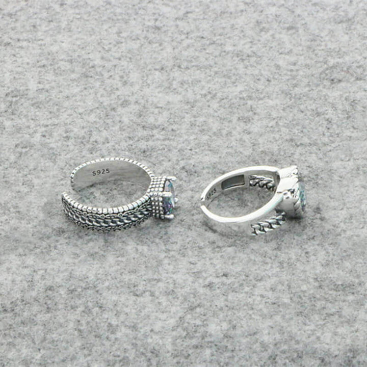 Heart Cut Colored Stone 925 Sterling Silver Open Ring 06 | RoyalLuster.com