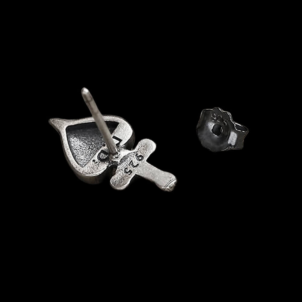 Heart-Piercing Sword 925 Sterling Silver Stud Earrings