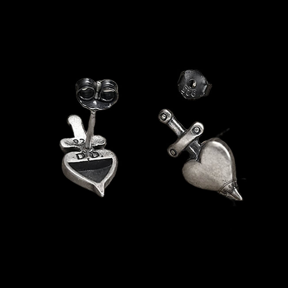 Heart-Piercing Sword 925 Sterling Silver Stud Earrings