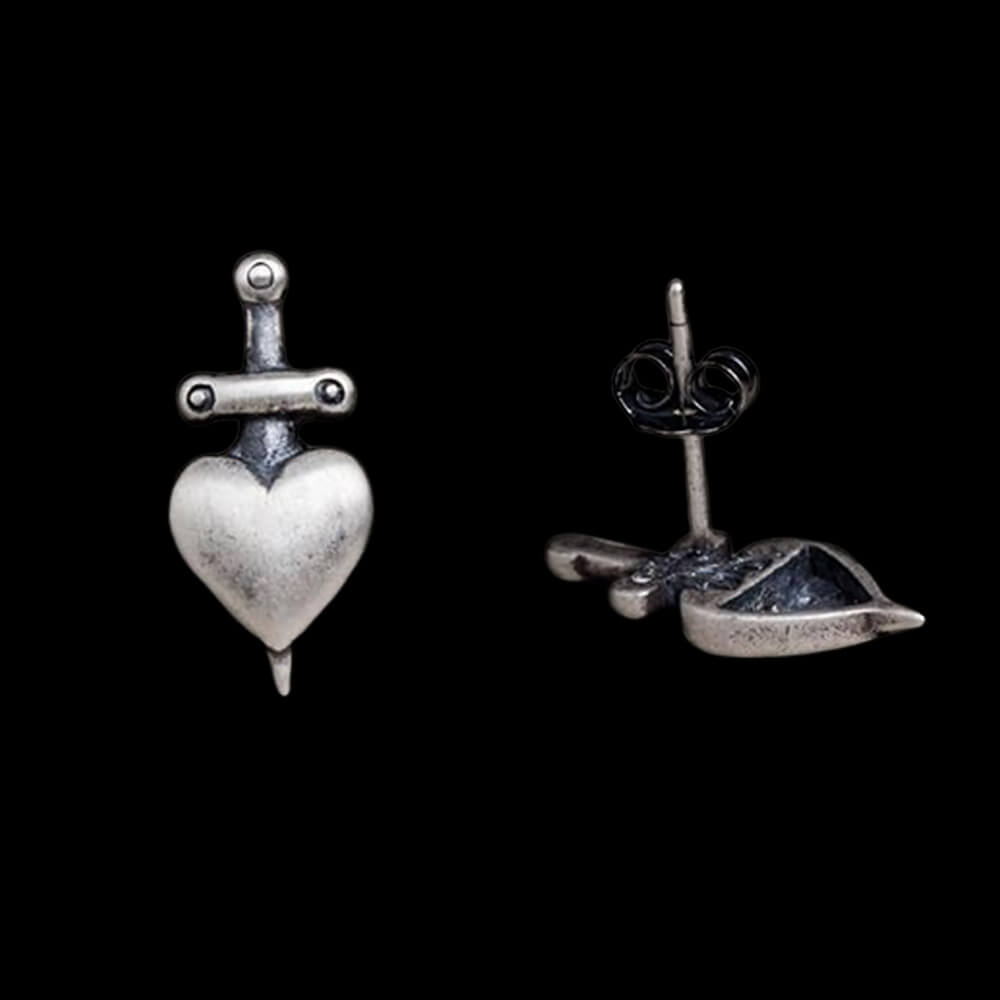 Heart-Piercing Sword 925 Sterling Silver Stud Earrings