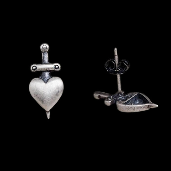 Heart-Piercing Sword 925 Sterling Silver Stud Earrings