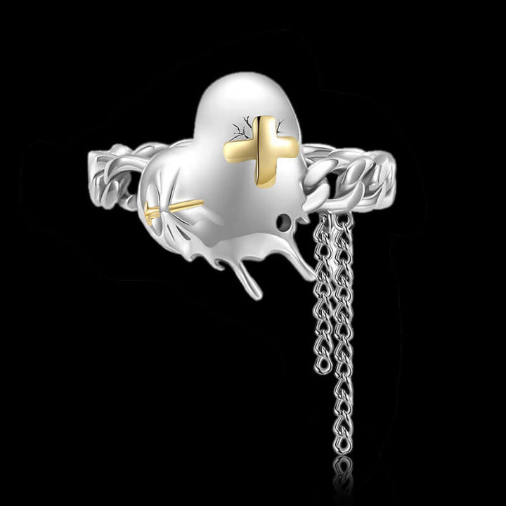 Heart Tassel 925 Sterling Silver Chain Ring 01 | RoyalLuster.com