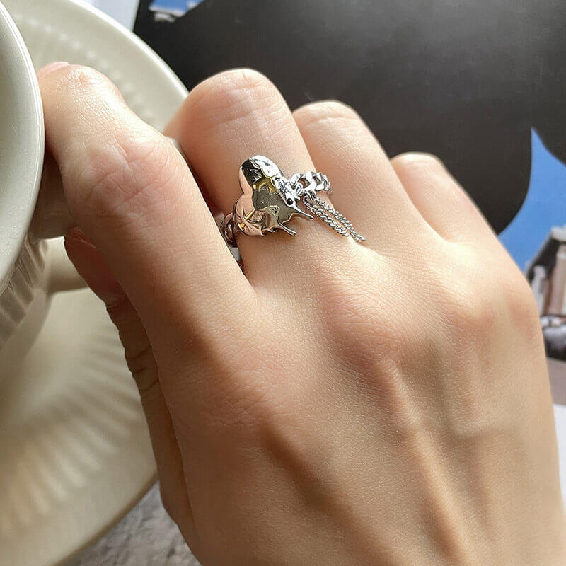 Heart Tassel 925 Sterling Silver Chain Ring 02 | RoyalLuster.com