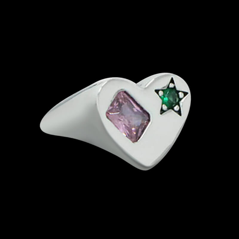 Heart Zircon 925 Sterling Silver Open Ring 01 | RoyalLuster.com