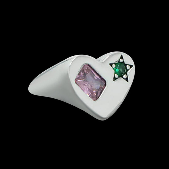 Heart Zircon 925 Sterling Silver Open Ring 01 | RoyalLuster.com