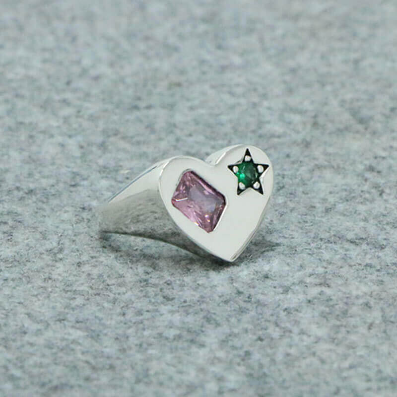 Heart Zircon 925 Sterling Silver Open Ring 03 | RoyalLuster.com