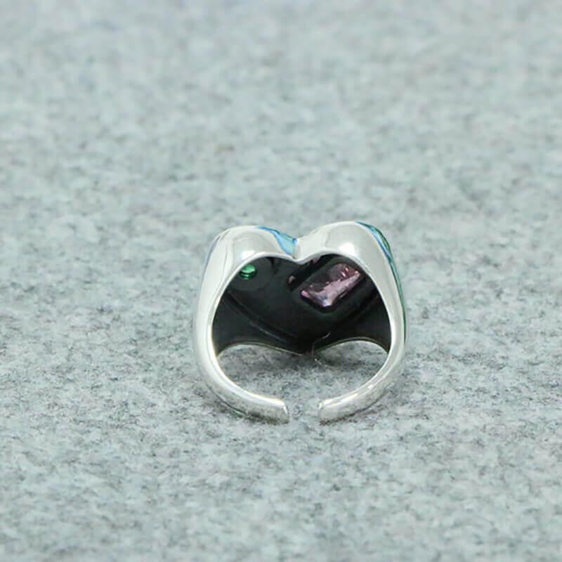 Heart Zircon 925 Sterling Silver Open Ring 06 | RoyalLuster.com