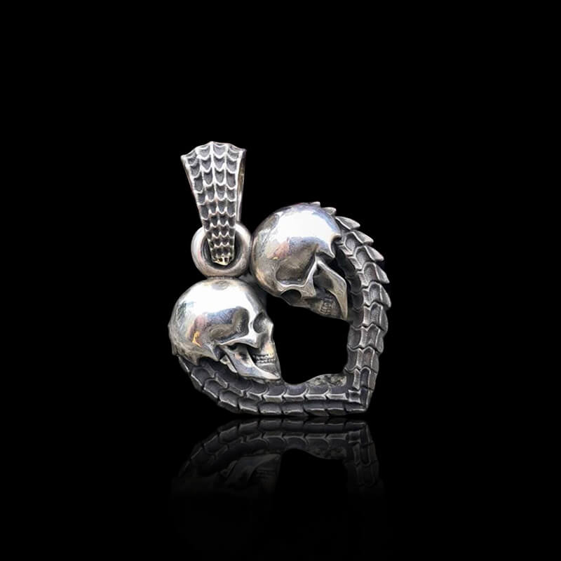 Heart Shaped Skull 925 Sterling Silver Pendant