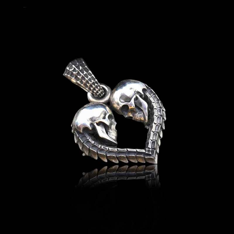 Heart Shaped Skull 925 Sterling Silver Pendant