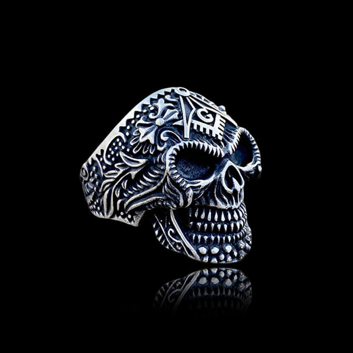Heavy Metal 925 Sterling Silver Masonic Skull Ring