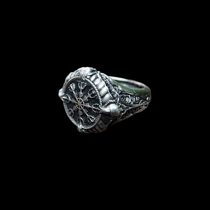 Helm of Awe Skull 925 Sterling Silver Ring