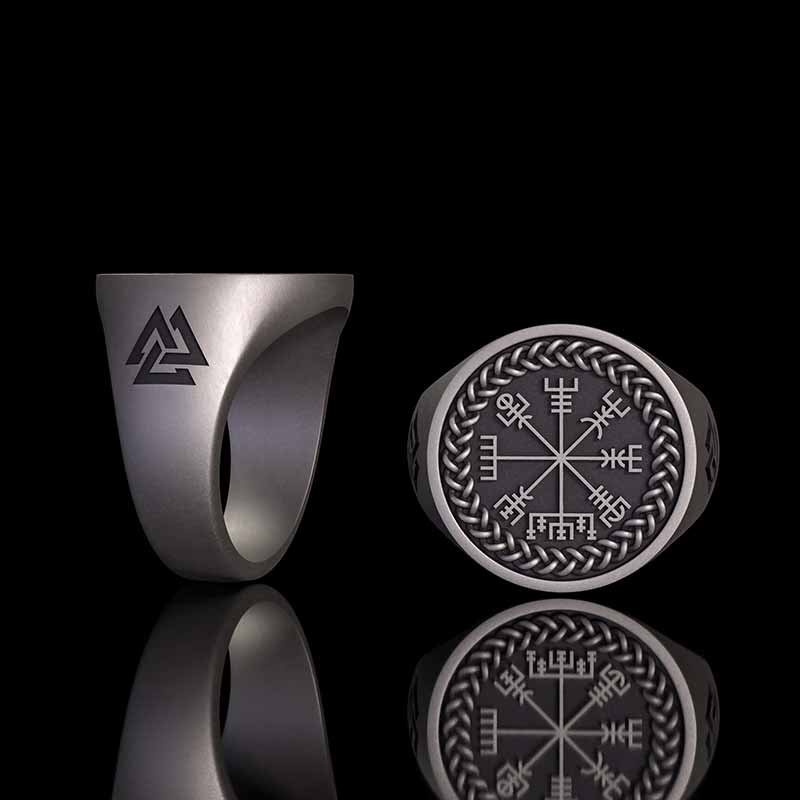 Helm of Awe Valknut Sterling Silver Viking Ring 01 | RoyalLuster.com