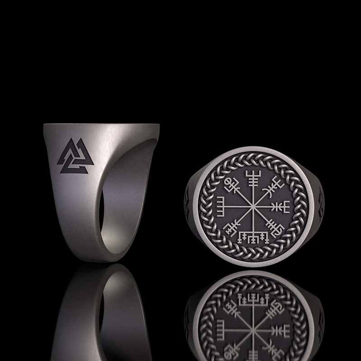 Helm of Awe Valknut Sterling Silver Viking Ring 01 | RoyalLuster.com