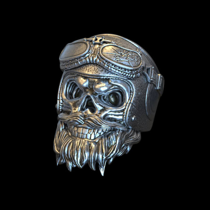 Helmet Skull 925 Sterling Silver Ring