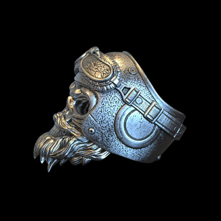 Helmet Skull 925 Sterling Silver Ring