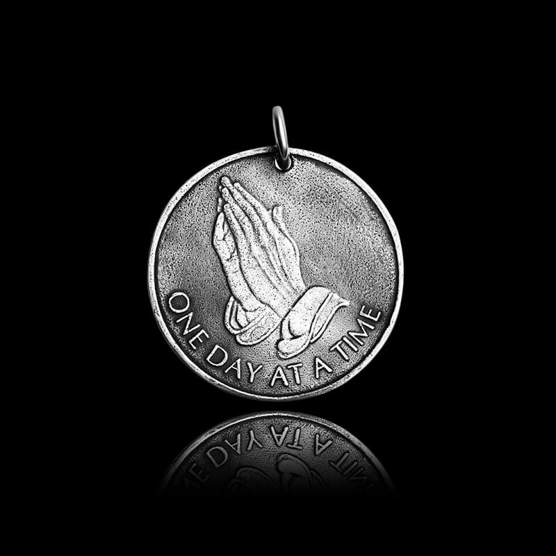 Holy Praying Hands 925 Sterling Silver Coin Pendant